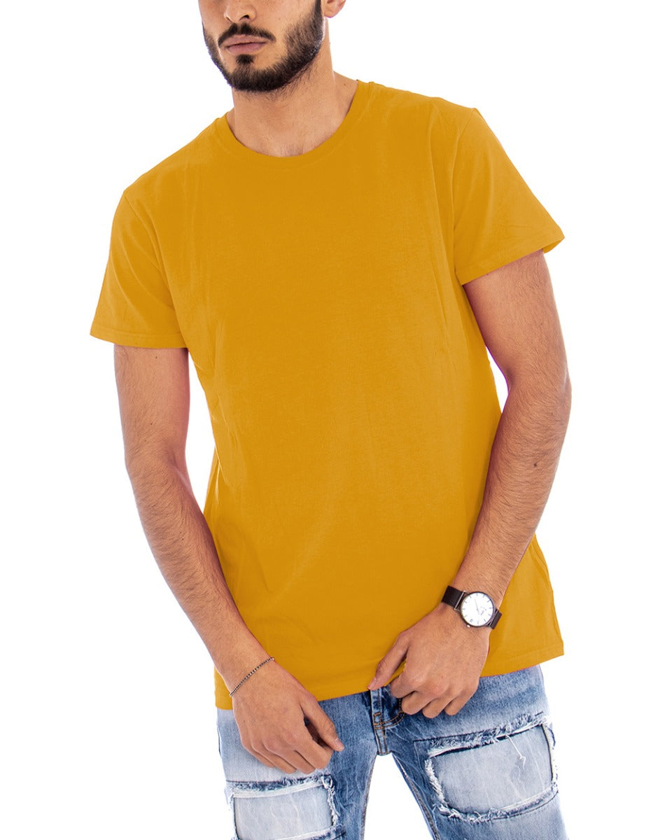 T-shirt Uomo Manica Corta Tinta Unita Senape Girocollo Basic Casual GIOSAL-TS2584A