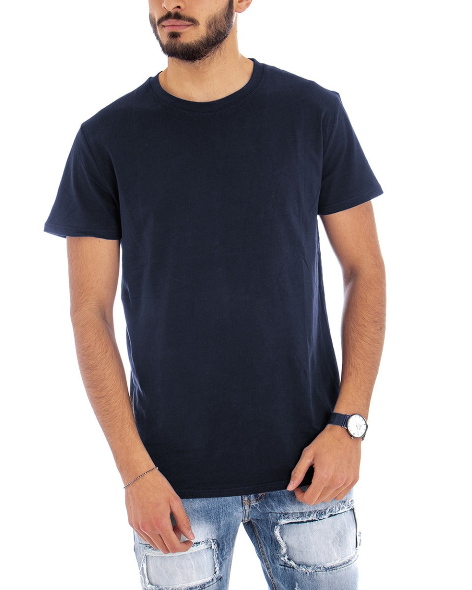 T-shirt Uomo Manica Corta Tinta Unita Blu Girocollo Basic Casual GIOSAL