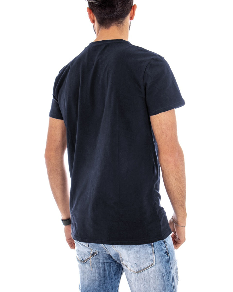 T-shirt Uomo Manica Corta Tinta Unita Blu Girocollo Basic Casual GIOSAL