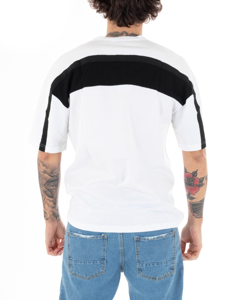 T-shirt Uomo Manica Corta Riga Nera Tinta Unita Bianca Girocollo GIOSAL-TS2612A