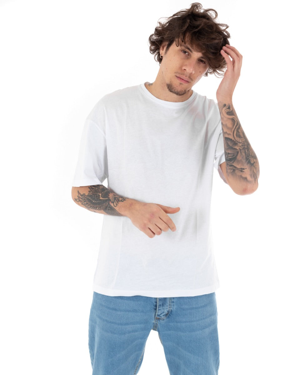 T-shirt Uomo Manica Corta Riga Nera Tinta Unita Bianca Girocollo GIOSAL-TS2612A