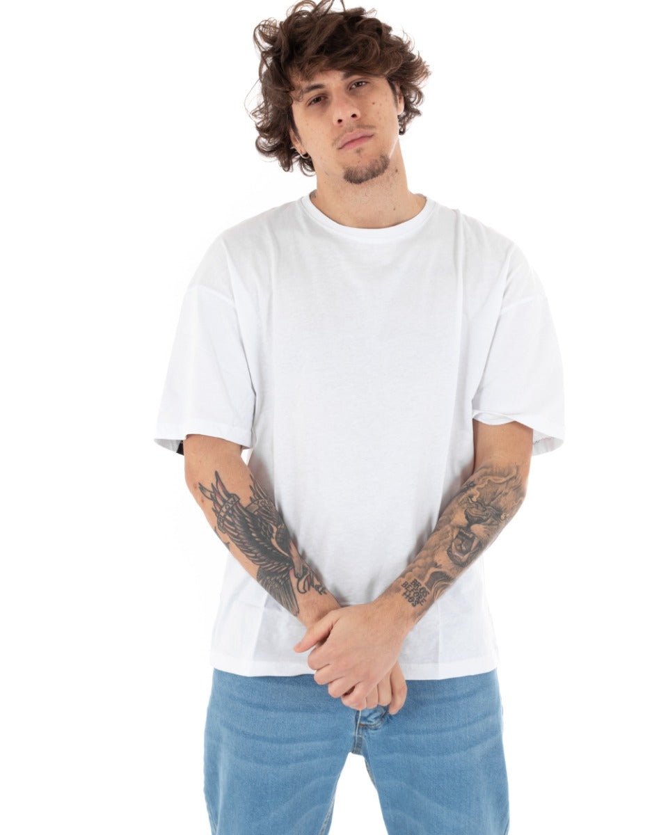 T-shirt Uomo Manica Corta Riga Nera Tinta Unita Bianca Girocollo GIOSAL-TS2612A