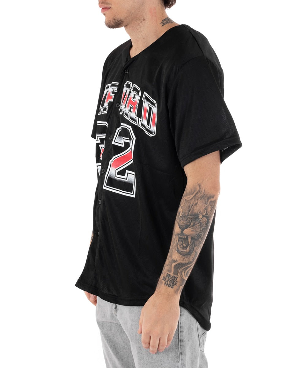 T-shirt Uomo Manica Corta Tinta Unita Bottoni Stampa Casual GIOSAL-TS2616A