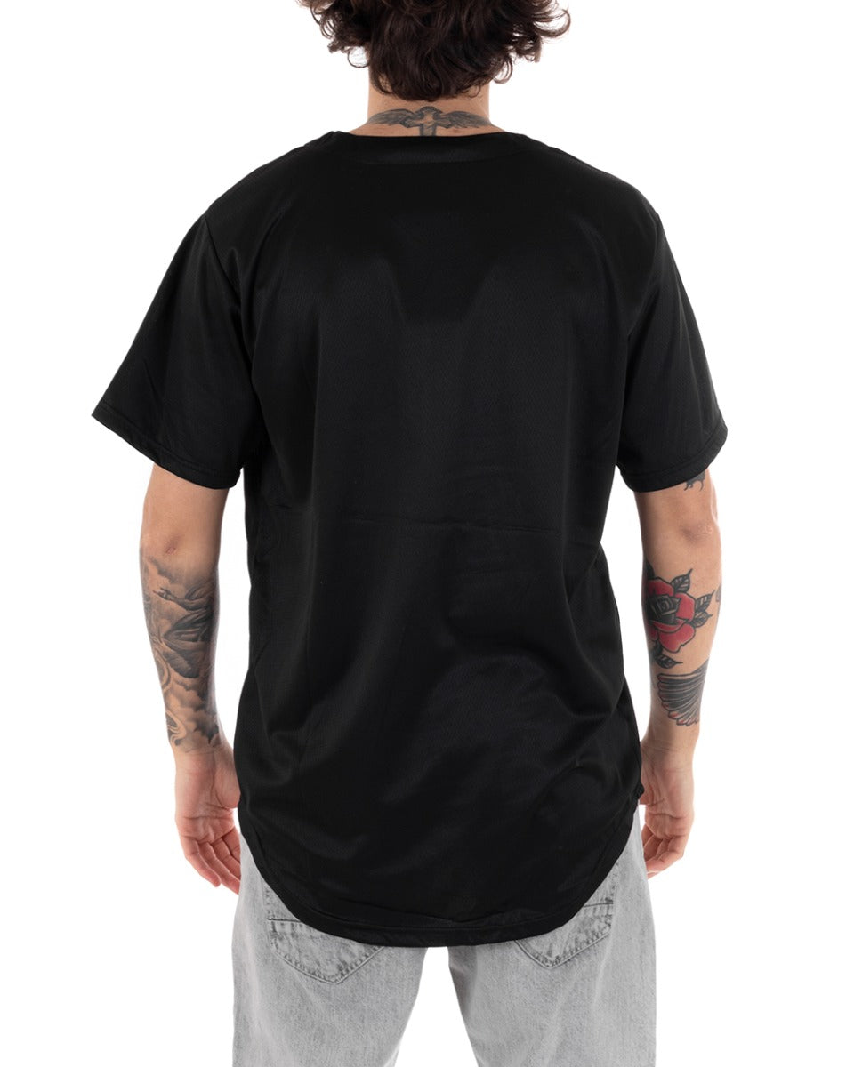 T-shirt Uomo Manica Corta Tinta Unita Bottoni Stampa Casual GIOSAL-TS2616A