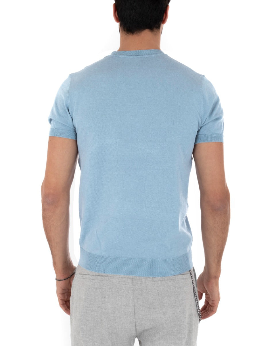 T-Shirt Uomo Manica Corta Tinta Unita Celeste Girocollo Filo Casual GIOSAL-TS2617A