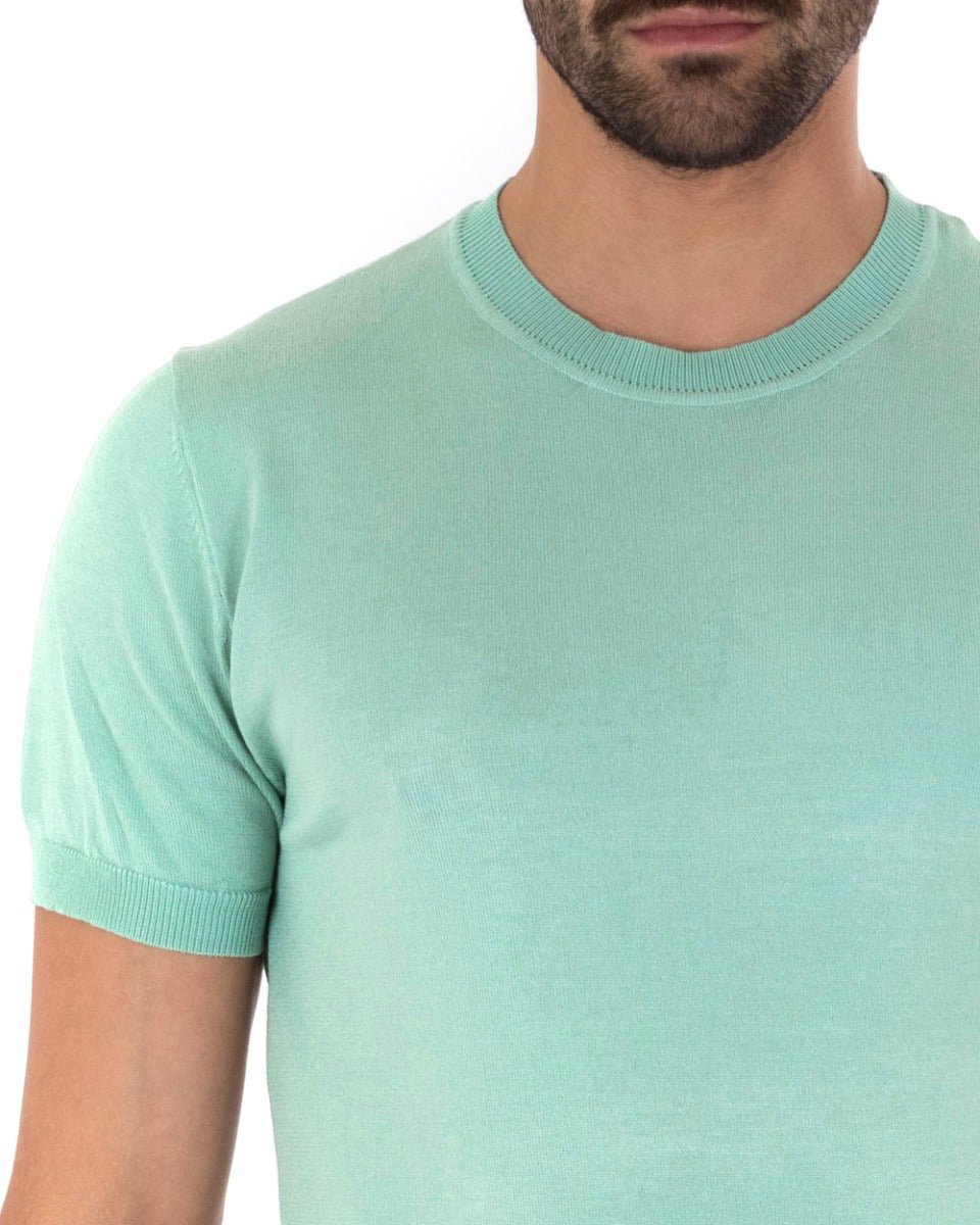 T-Shirt Uomo Girocollo Filo Casual Basic Sottogiacca Tinta Unita Verde Acqua GIOSAL-TS2618A