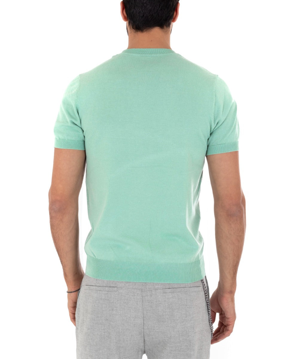 T-Shirt Uomo Girocollo Filo Casual Basic Sottogiacca Tinta Unita Verde Acqua GIOSAL-TS2618A