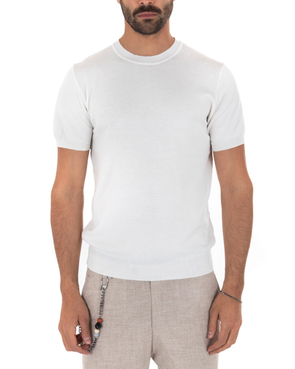 T-Shirt Uomo Girocollo Filo Casual Basic Sottogiacca Tinta Unita Bianco GIOSAL-TS2620A
