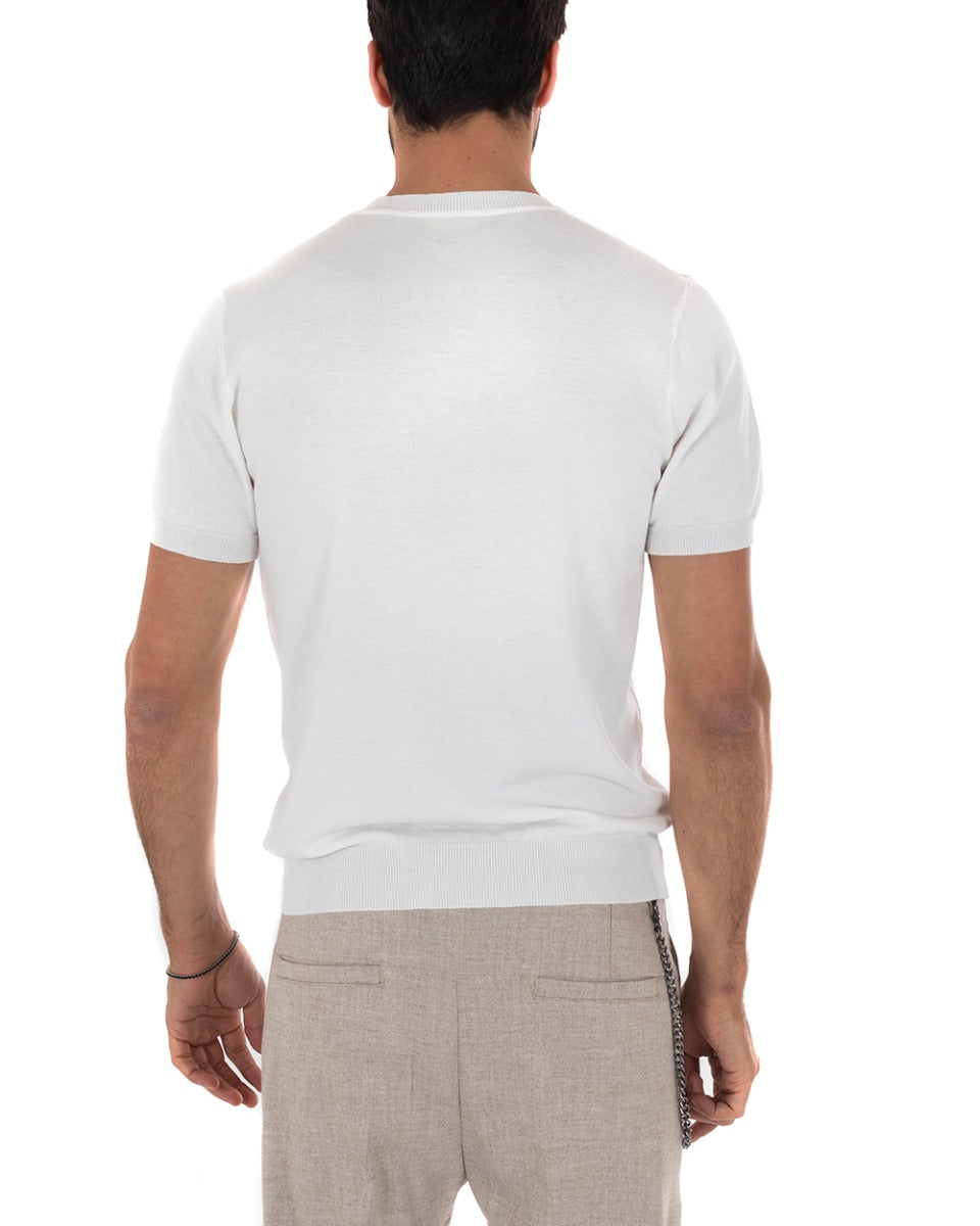 T-Shirt Uomo Girocollo Filo Casual Basic Sottogiacca Tinta Unita Bianco GIOSAL-TS2620A