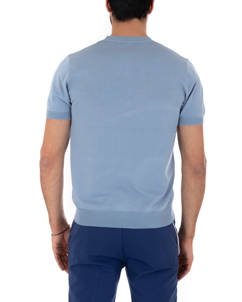 T-Shirt Uomo Manica Corta Tinta Unita Polvere Scollo Bottoni Filo Casual GIOSAL-TS2625A