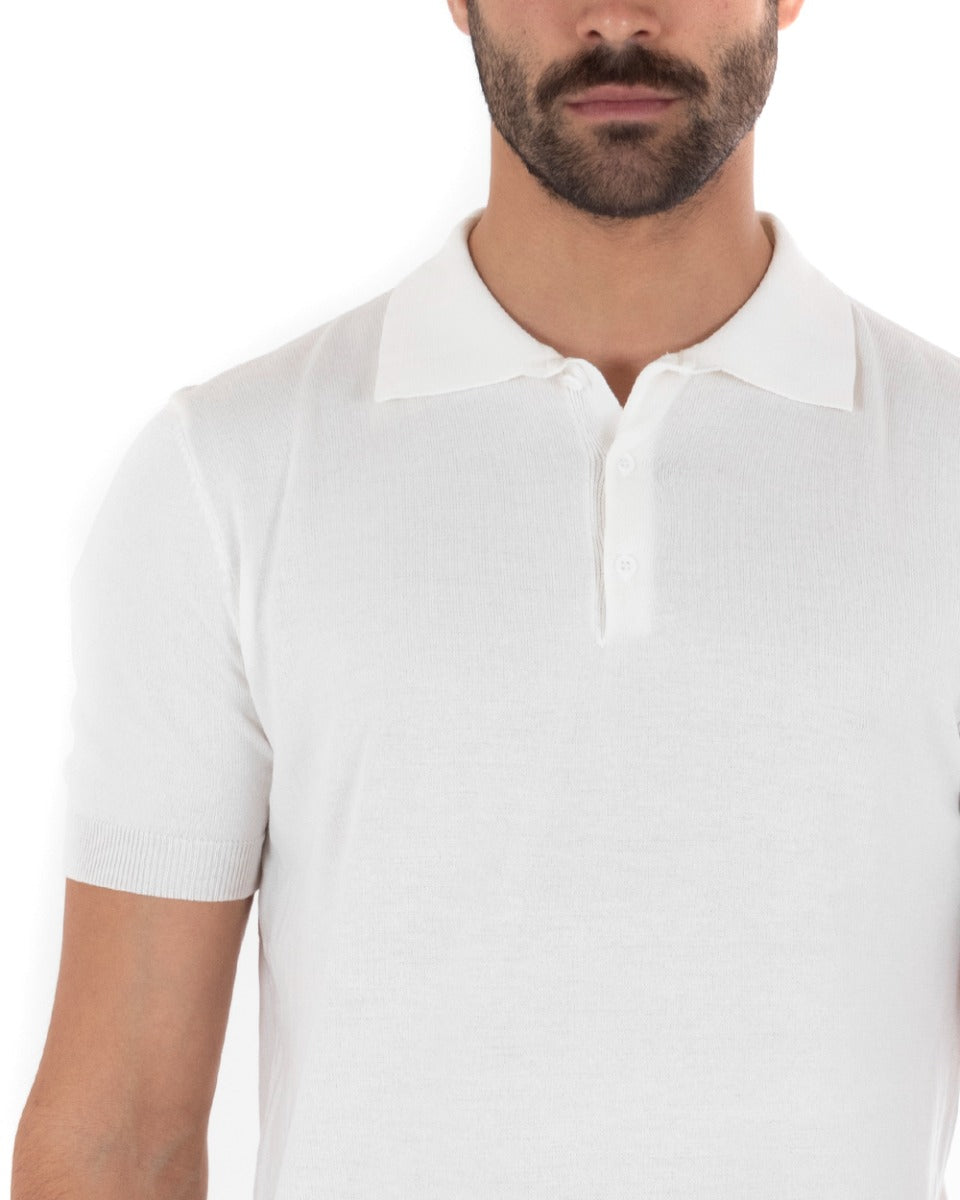 Polo Uomo Filo T-Shirt Con Colletto Bottoni Casual Maglia Sottogiacca Tinta Unita Bianco GIOSAL-TS2630A