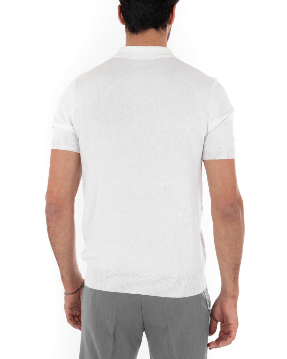 Polo Uomo Filo T-Shirt Con Colletto Bottoni Casual Maglia Sottogiacca Tinta Unita Bianco GIOSAL-TS2630A