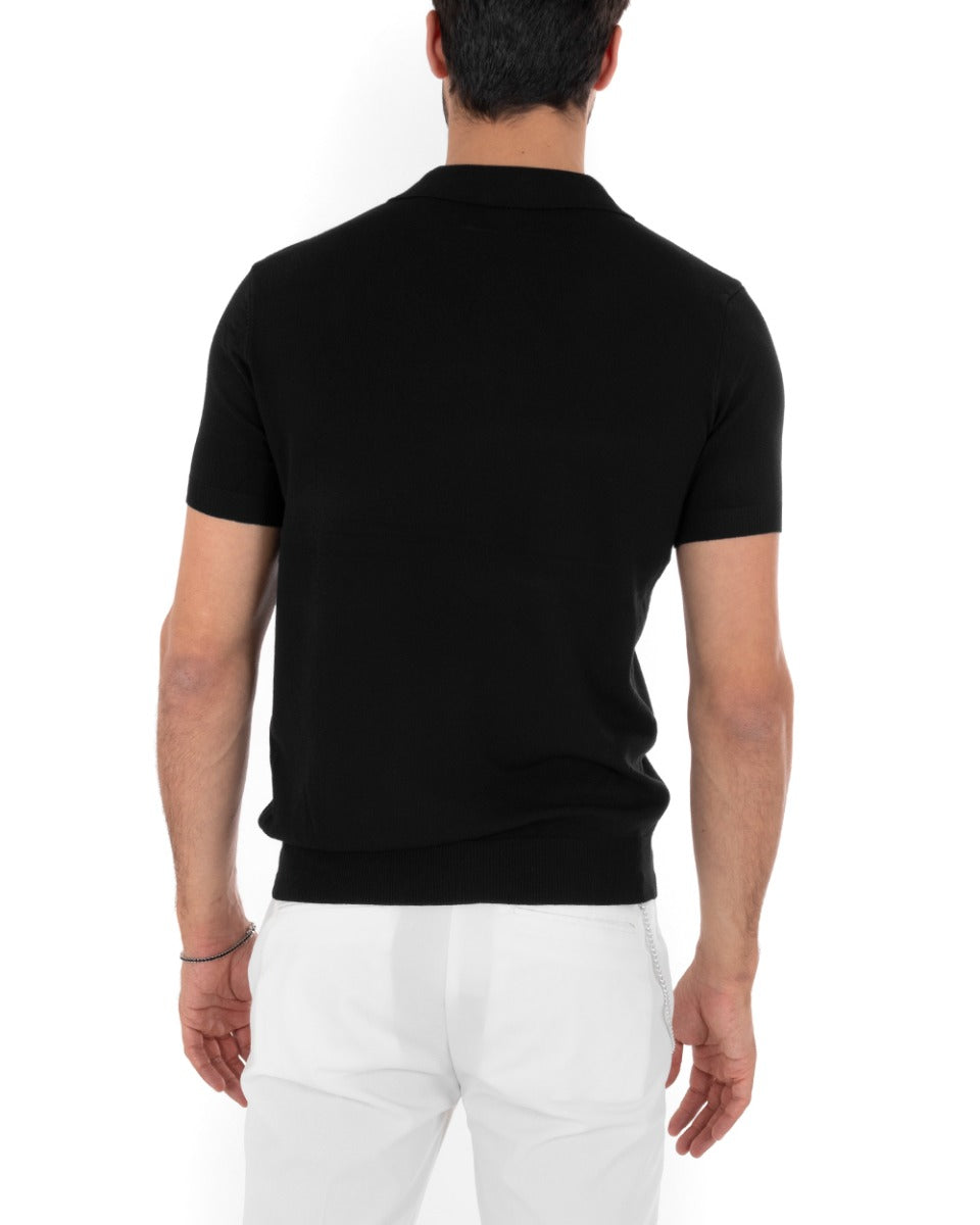 Polo Uomo Filo T-Shirt Con Colletto Bottoni Casual Maglia Sottogiacca Tinta Unita Nero GIOSAL-TS2632A