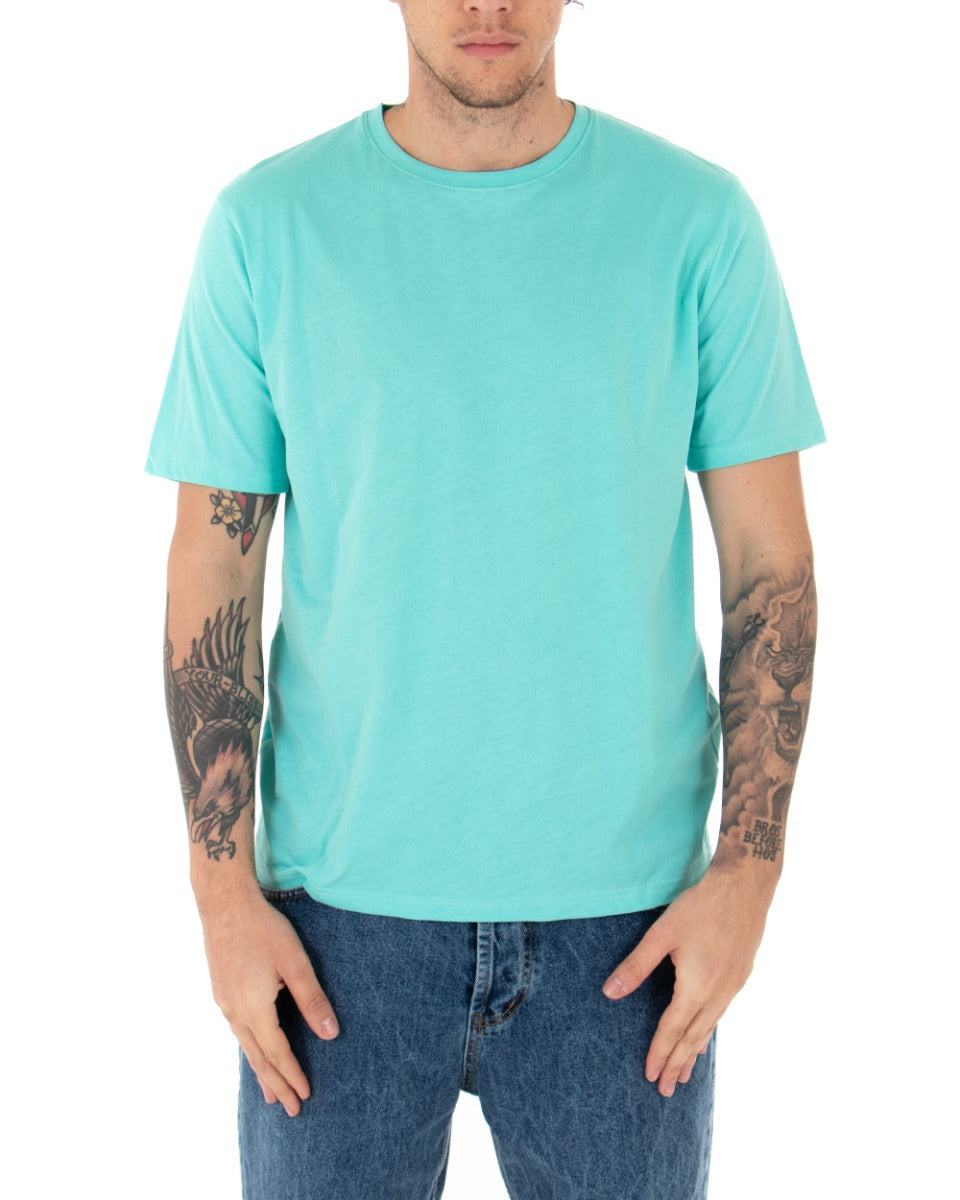 T-shirt Uomo Manica Corta Basic Tinta Unita Verde Acqua Casual Girocollo GIOSAL-TS2679A