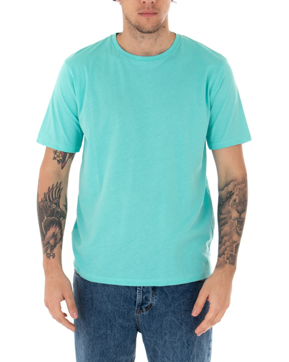 T-shirt Uomo Manica Corta Basic Tinta Unita Verde Acqua Casual Girocollo GIOSAL-TS2679A