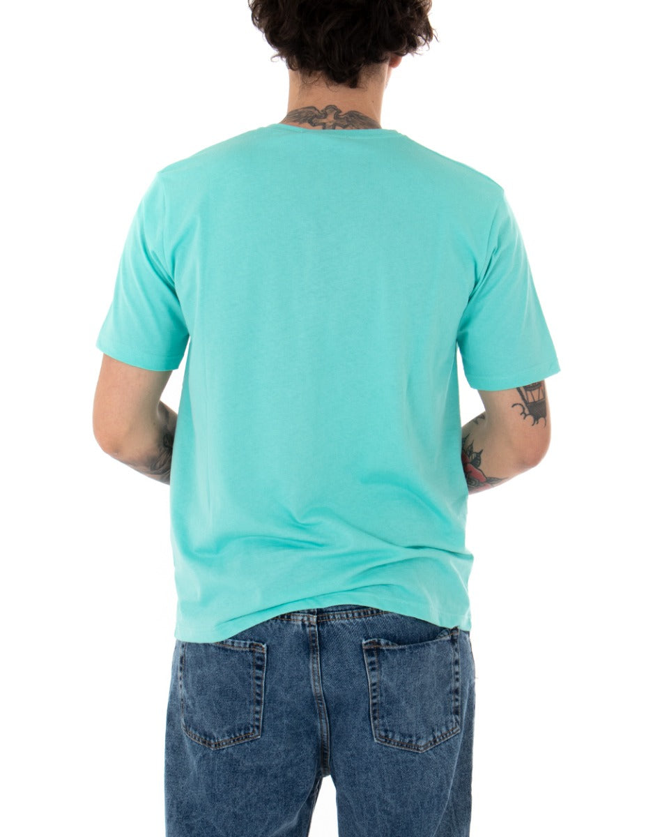 T-shirt Uomo Manica Corta Basic Tinta Unita Verde Acqua Casual Girocollo GIOSAL-TS2679A
