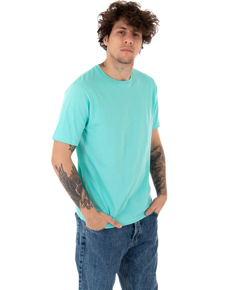 T-shirt Uomo Manica Corta Basic Tinta Unita Verde Acqua Casual Girocollo GIOSAL-TS2679A