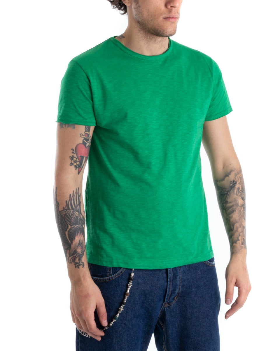 T-Shirt Uomo Cotone Tinta Unita Maglia Manica Corta Basic Verde Menta Girocollo GIOSAL