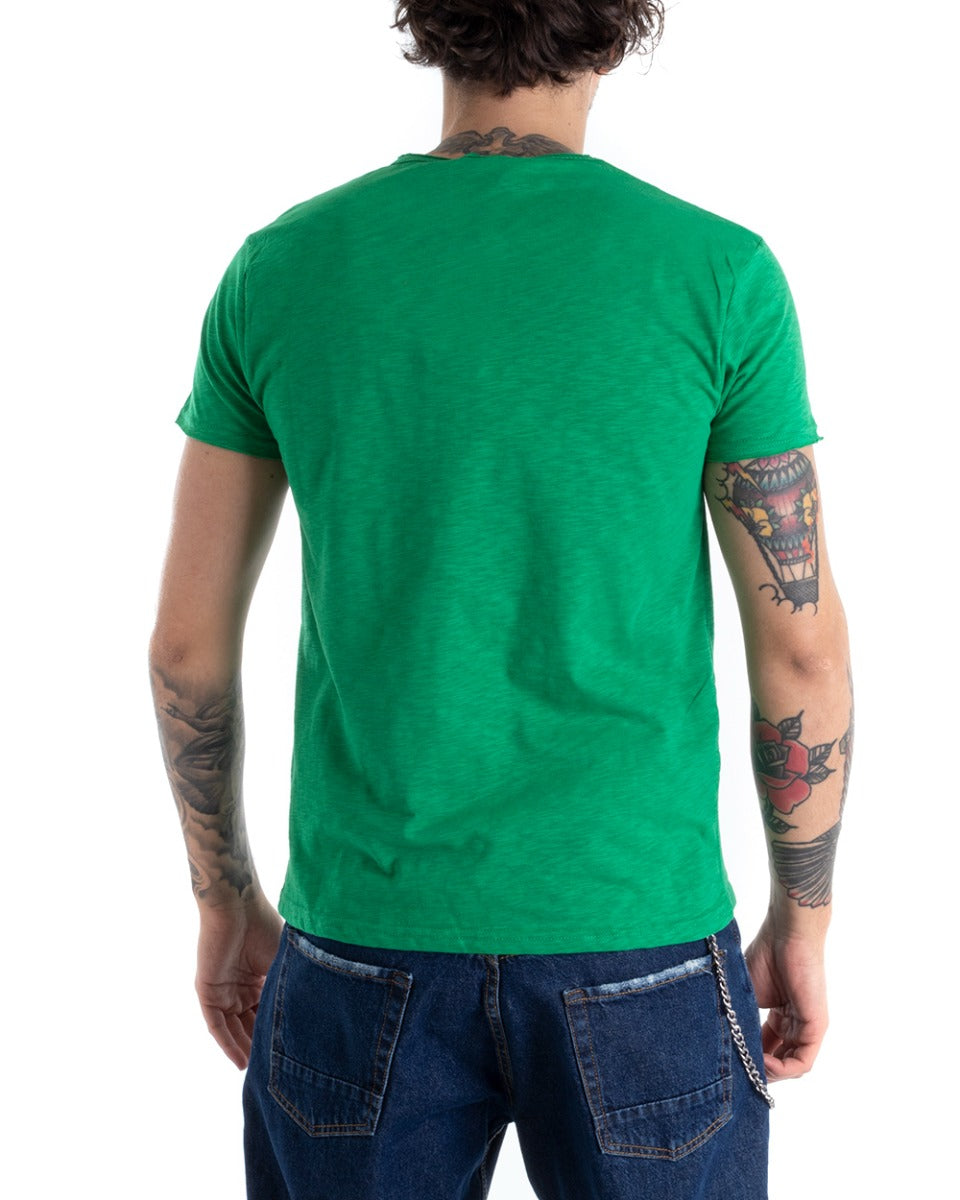 T-Shirt Uomo Cotone Tinta Unita Maglia Manica Corta Basic Verde Menta Girocollo GIOSAL