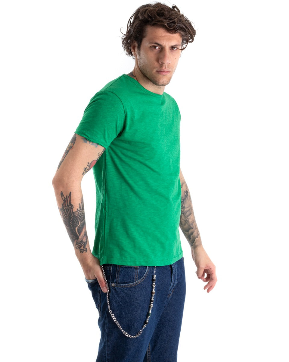 T-Shirt Uomo Cotone Tinta Unita Maglia Manica Corta Basic Verde Menta Girocollo GIOSAL