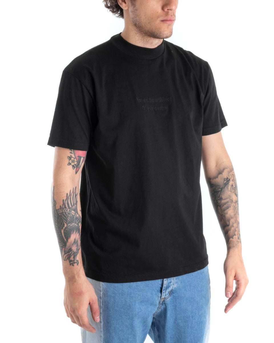 T-shirt Uomo Tinta Unita Manica Corta Nera Casual Basic GIOSAL