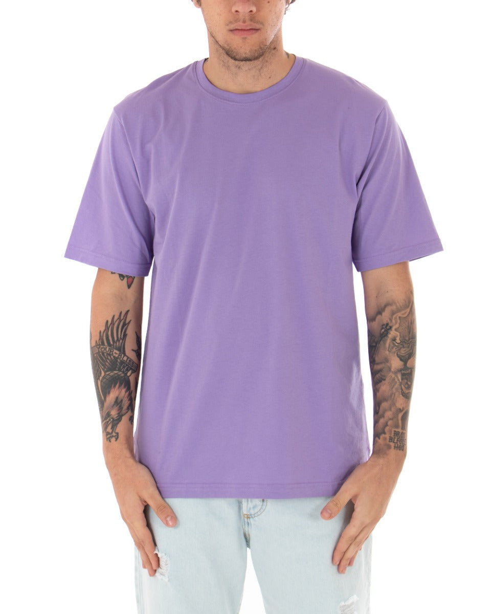 T-Shirt Uomo Lilla Maglia Manica Corta Girocollo Tinta Unita Spacchi Laterali Casual GIOSAL