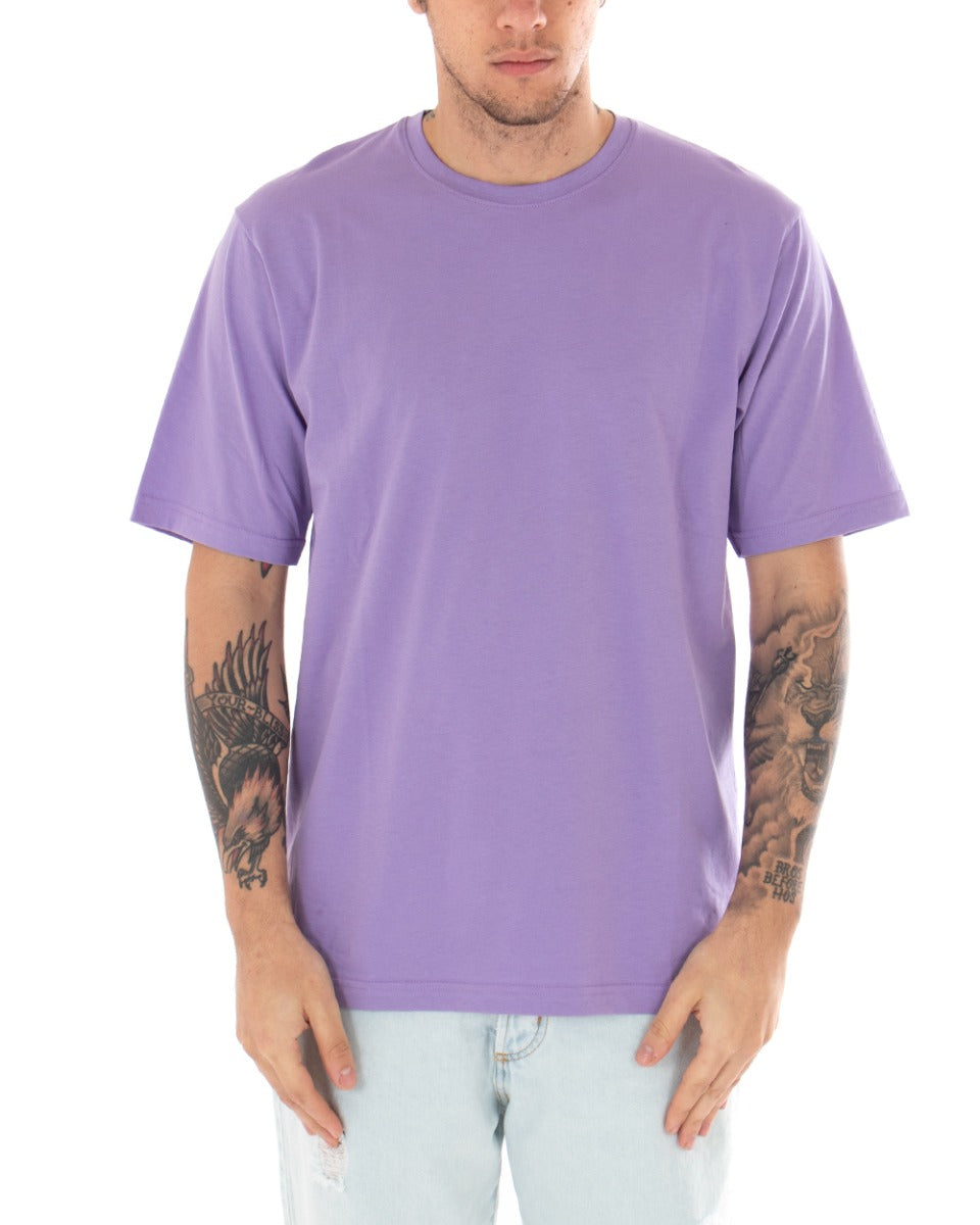 T-Shirt Uomo Lilla Maglia Manica Corta Girocollo Tinta Unita Spacchi Laterali Casual GIOSAL
