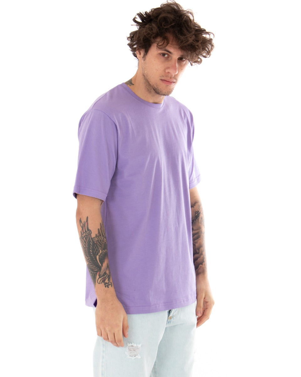 T-Shirt Uomo Lilla Maglia Manica Corta Girocollo Tinta Unita Spacchi Laterali Casual GIOSAL
