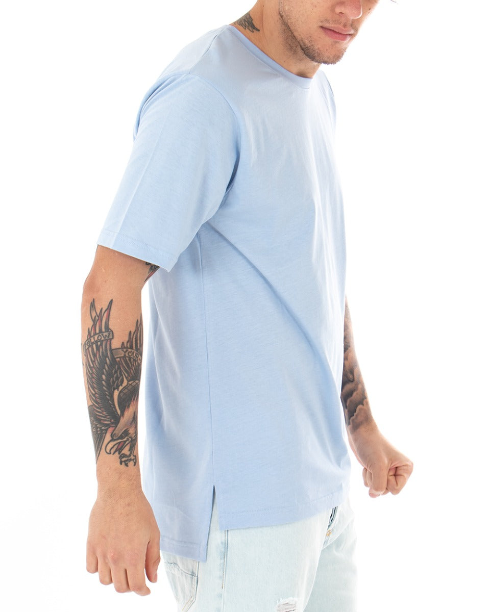 T-Shirt Uomo Polvere Maglia Manica Corta Girocollo Tinta Unita Spacchi Laterali Casual GIOSAL