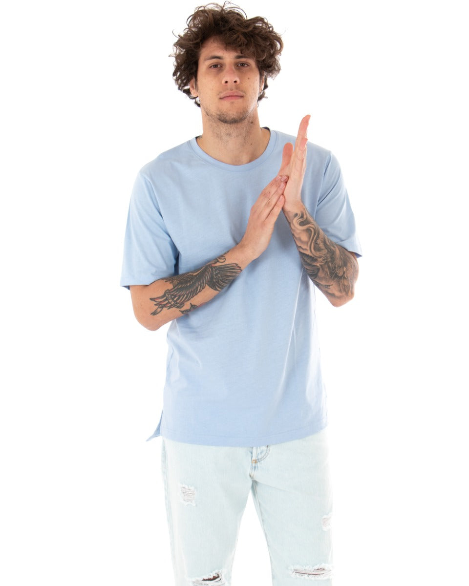 T-Shirt Uomo Polvere Maglia Manica Corta Girocollo Tinta Unita Spacchi Laterali Casual GIOSAL