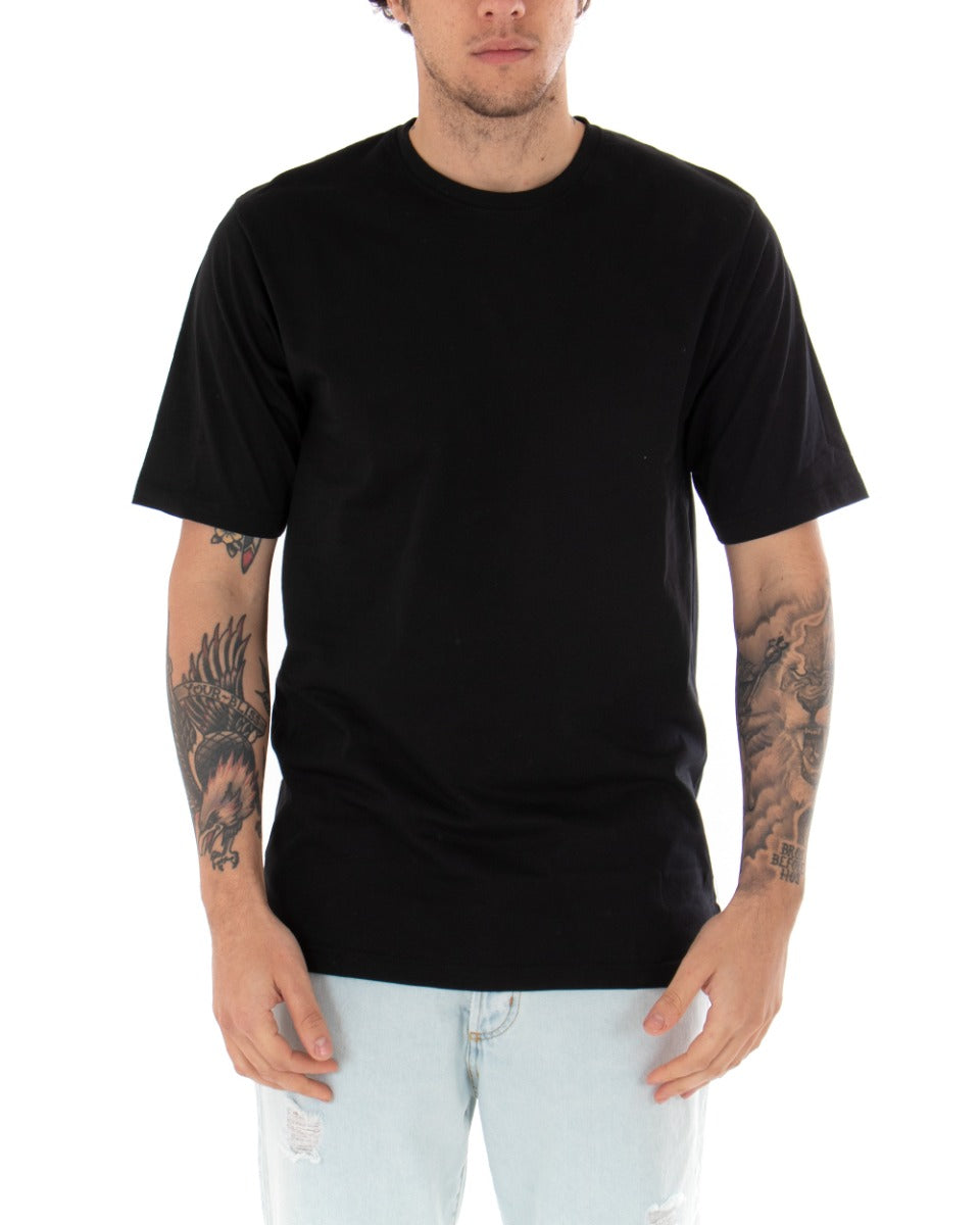 T-Shirt Uomo Nera Maglia Manica Corta Girocollo Tinta Unita Spacchi Laterali Casual GIOSAL
