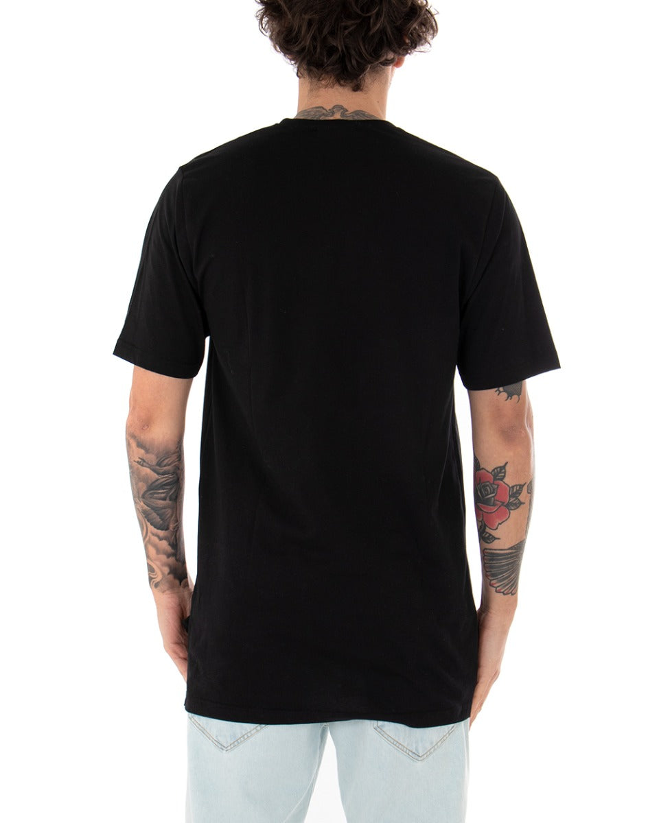 T-Shirt Uomo Nera Maglia Manica Corta Girocollo Tinta Unita Spacchi Laterali Casual GIOSAL