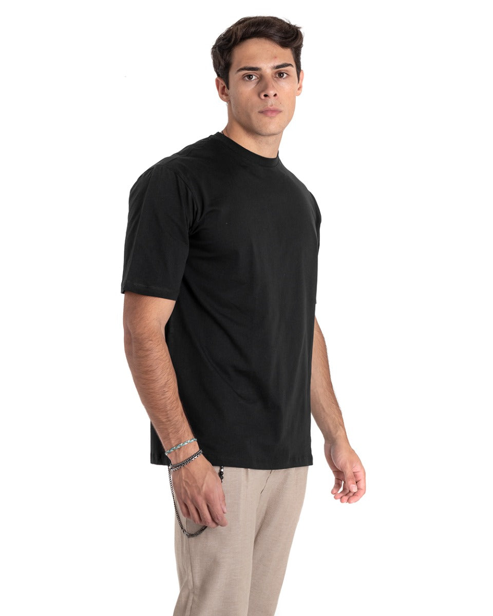 T-shirt Uomo Manica Corta Stampa Retro Nera Girocollo Casual GIOSAL