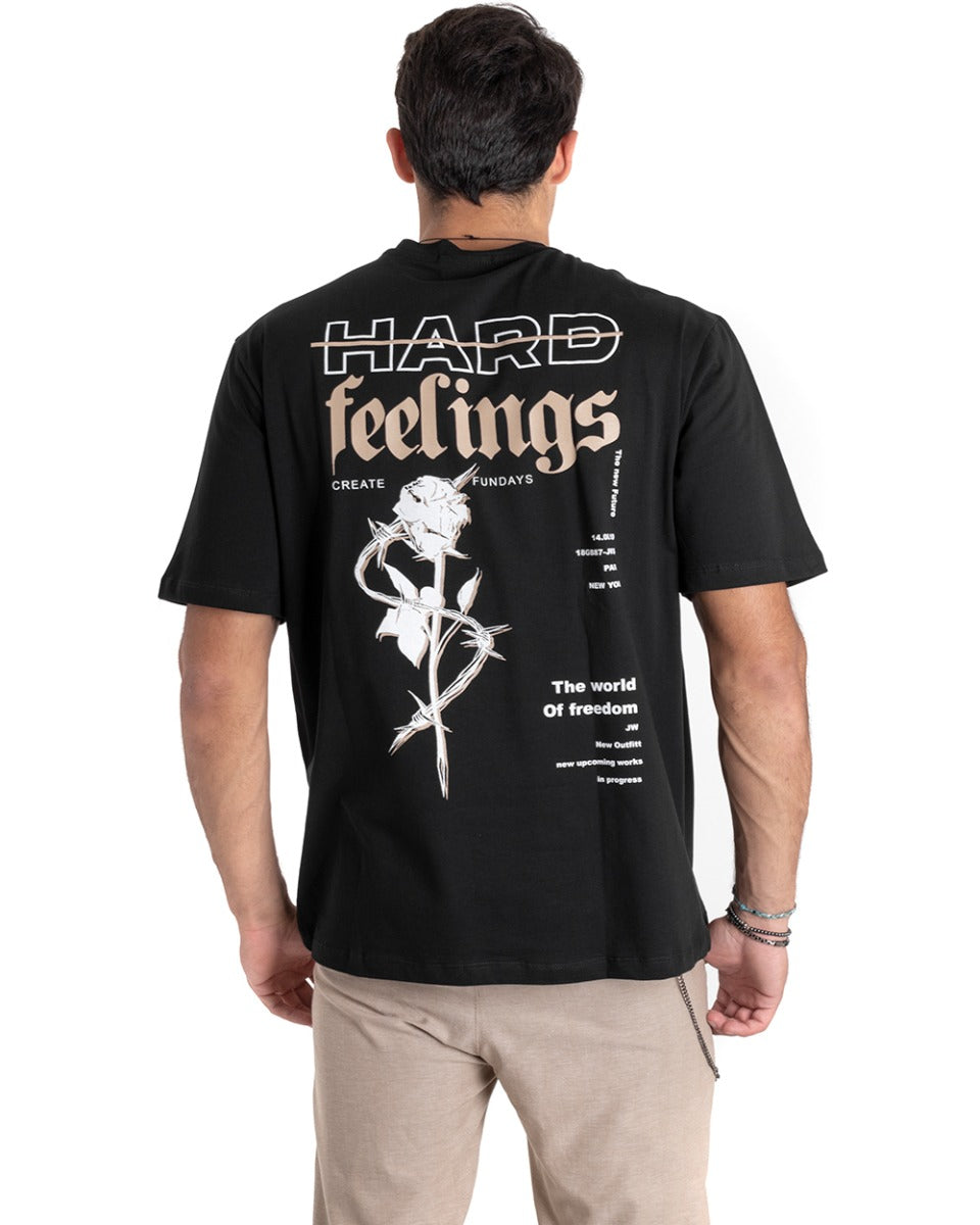 T-shirt Uomo Manica Corta Stampa Retro Nera Girocollo Casual GIOSAL