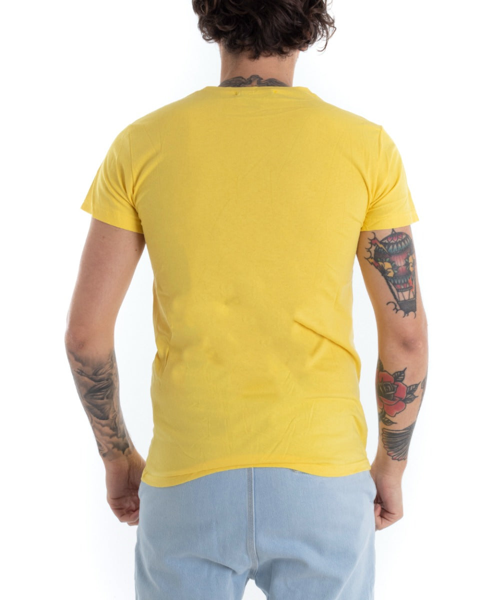 T-shirt Uomo Manica Corta Casual Stampa Tinta Unita Gialla GIOSAL