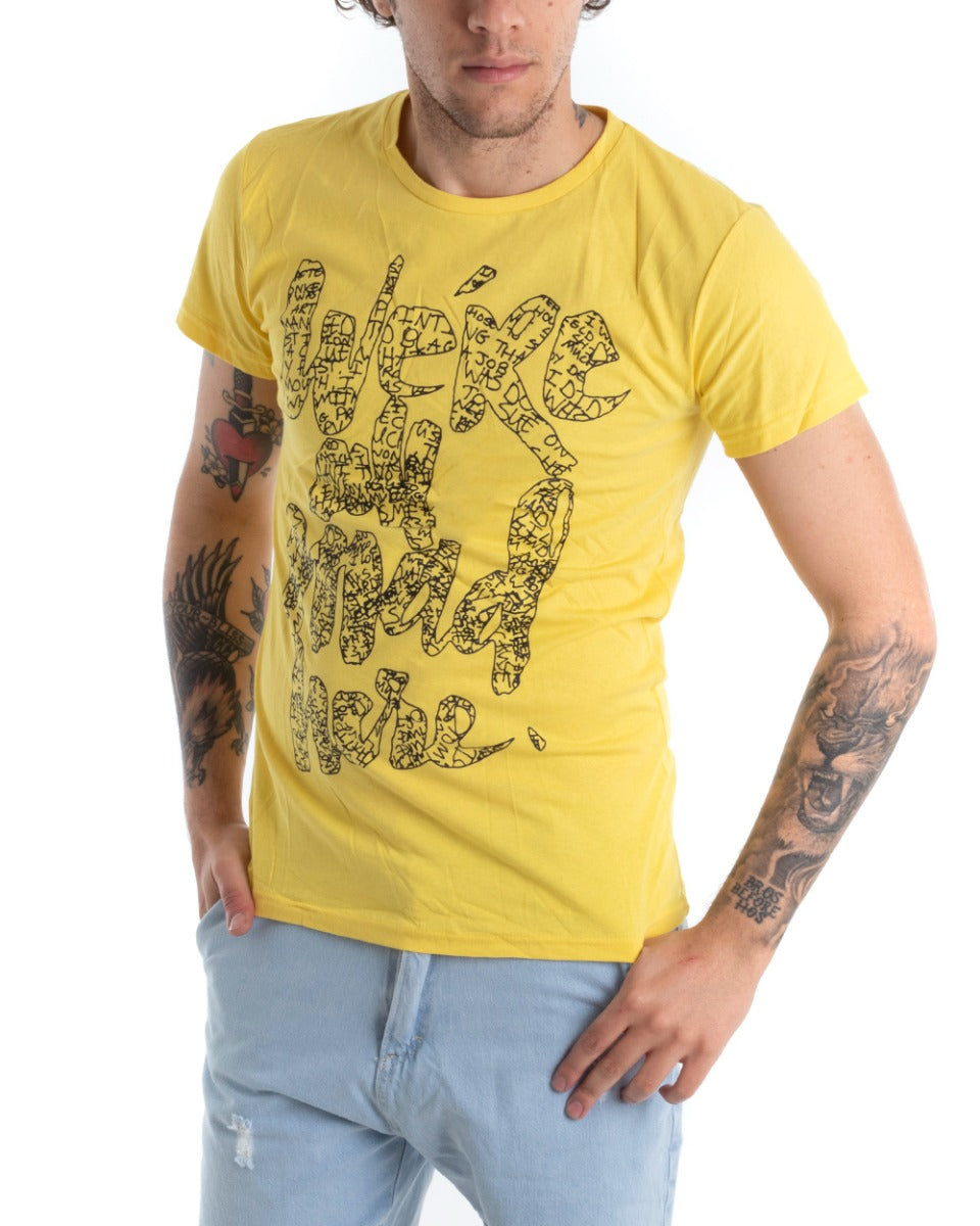 T-shirt Uomo Manica Corta Casual Stampa Tinta Unita Gialla GIOSAL