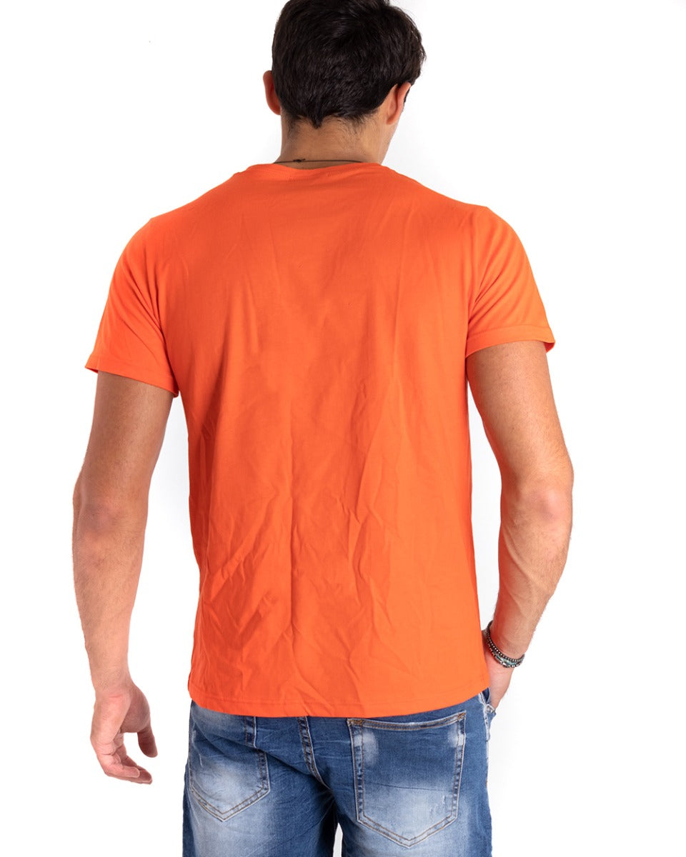 T-shirt Uomo Manica Corta Tinta Unita Arancione Basic Casual GIOSAL-TS2765A