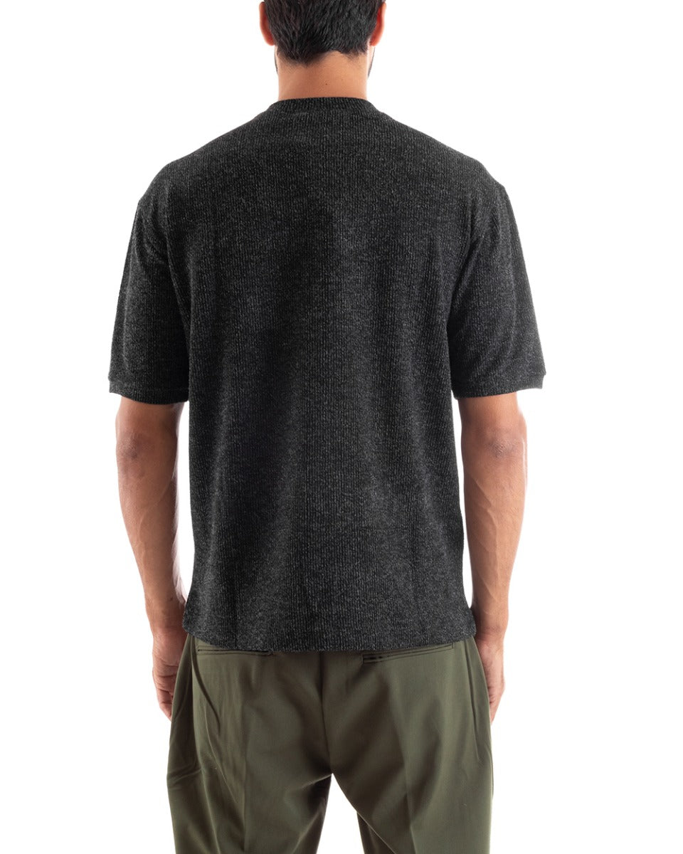 T-shirt Uomo Maglia Manica Corta Girocollo Tinta Unita Nera Casual GIOSAL