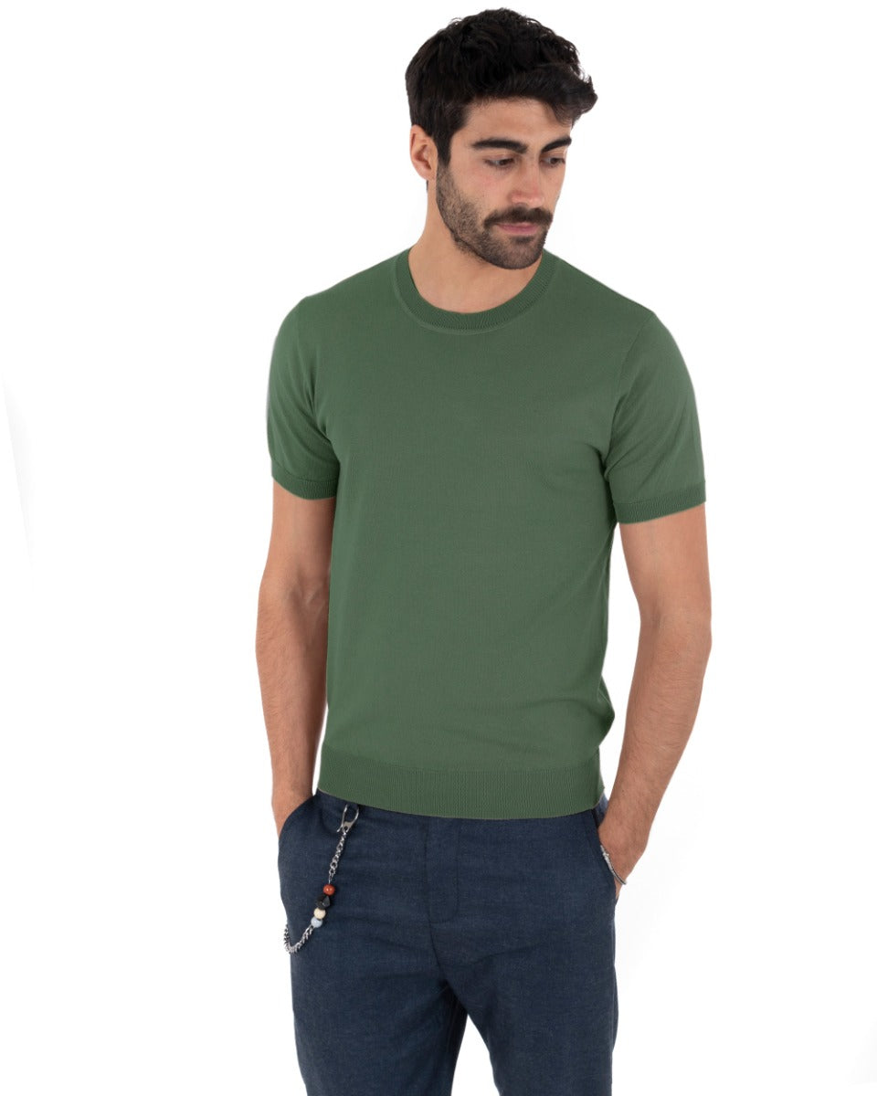 T-Shirt Uomo Girocollo Filo Casual Basic Sottogiacca Tinta Unita Verde Militare GIOSAL-TS2776A