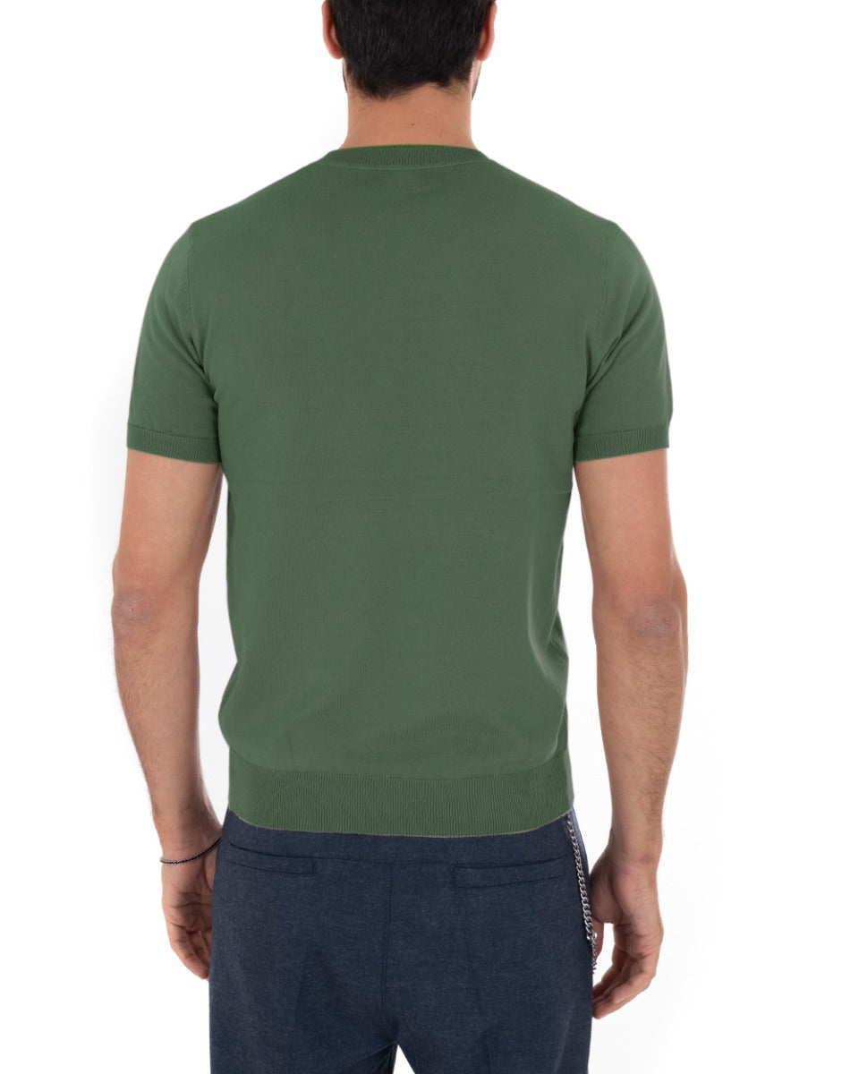 T-Shirt Uomo Girocollo Filo Casual Basic Sottogiacca Tinta Unita Verde Militare GIOSAL-TS2776A