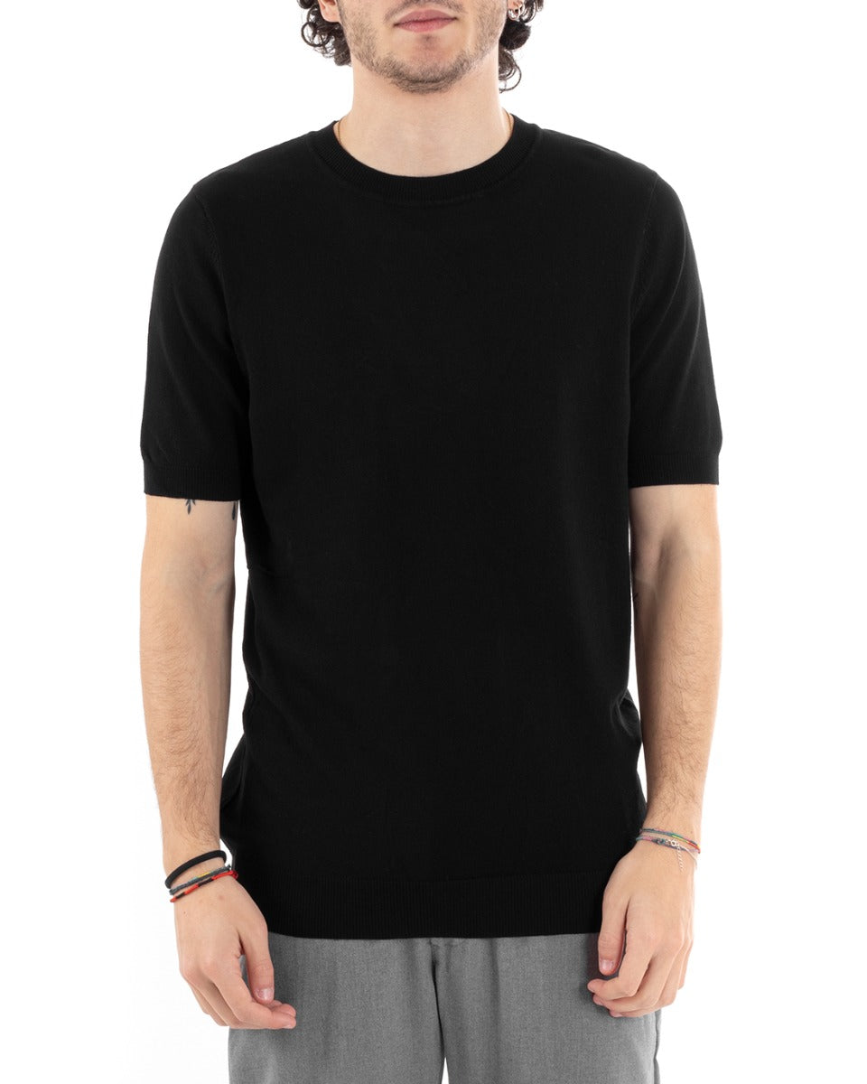 T-Shirt Uomo Manica Corta Tinta Unita Nera Girocollo Filo Casual GIOSAL-TS2779A