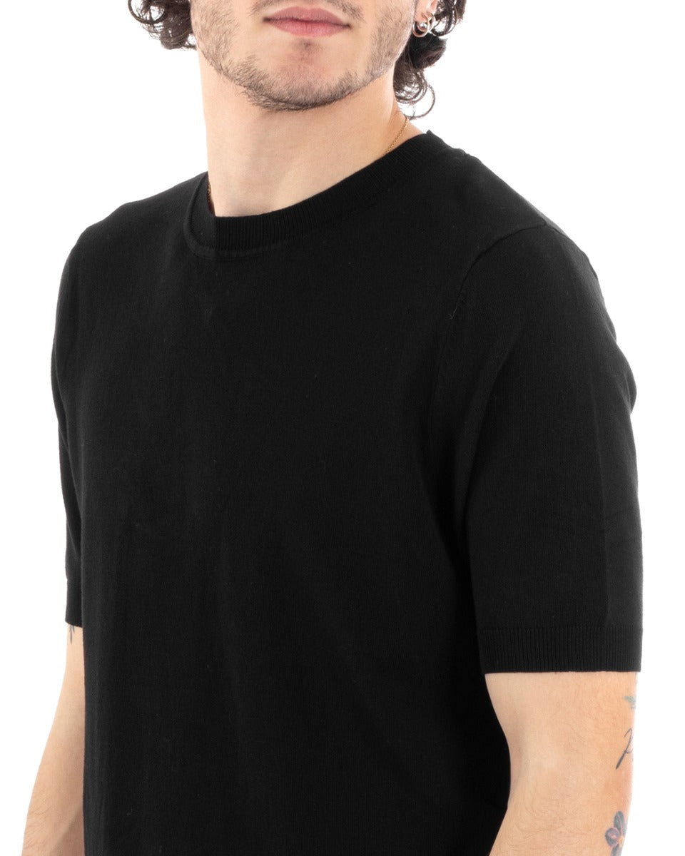 T-Shirt Uomo Manica Corta Tinta Unita Nera Girocollo Filo Casual GIOSAL-TS2779A
