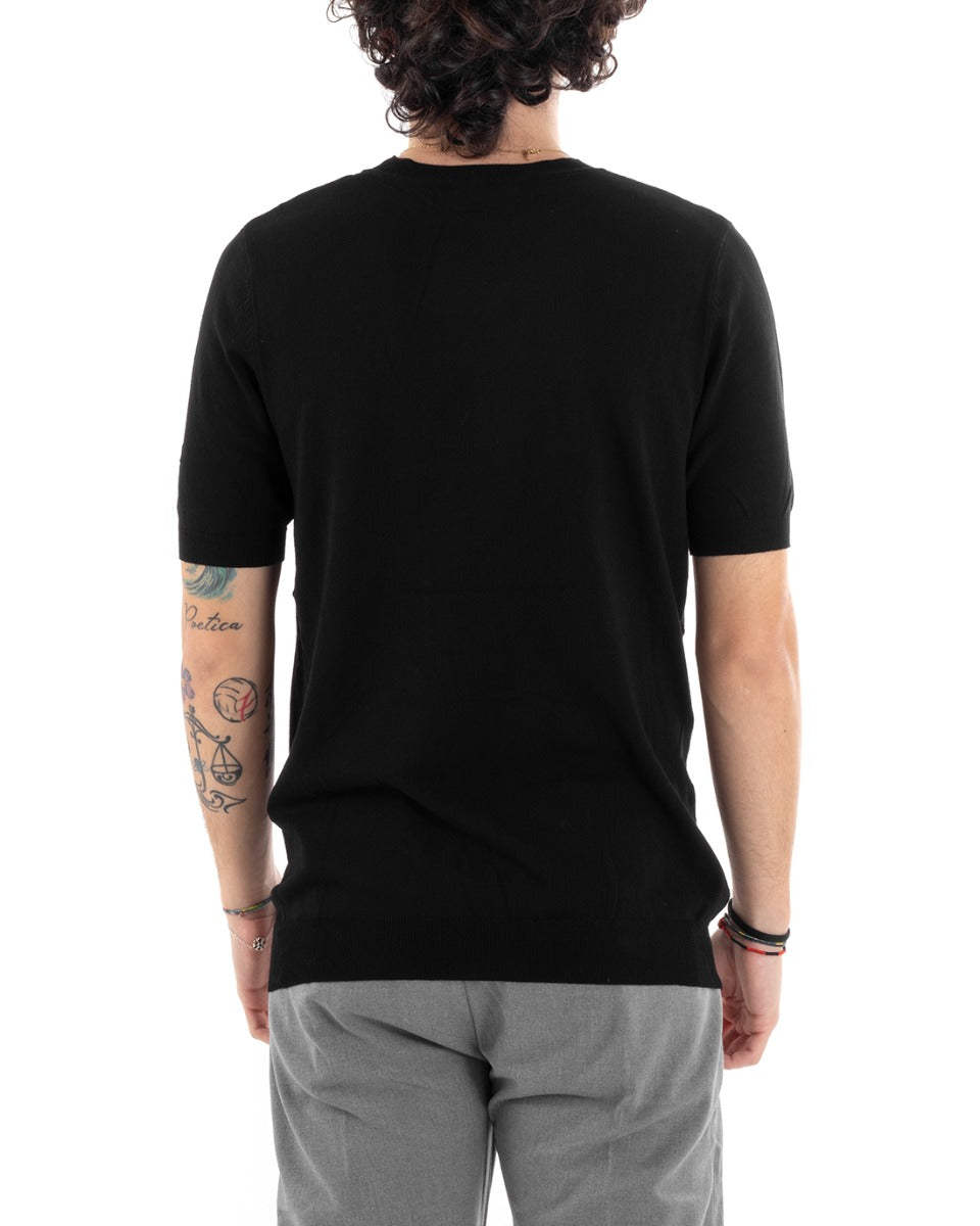 T-Shirt Uomo Manica Corta Tinta Unita Nera Girocollo Filo Casual GIOSAL-TS2779A