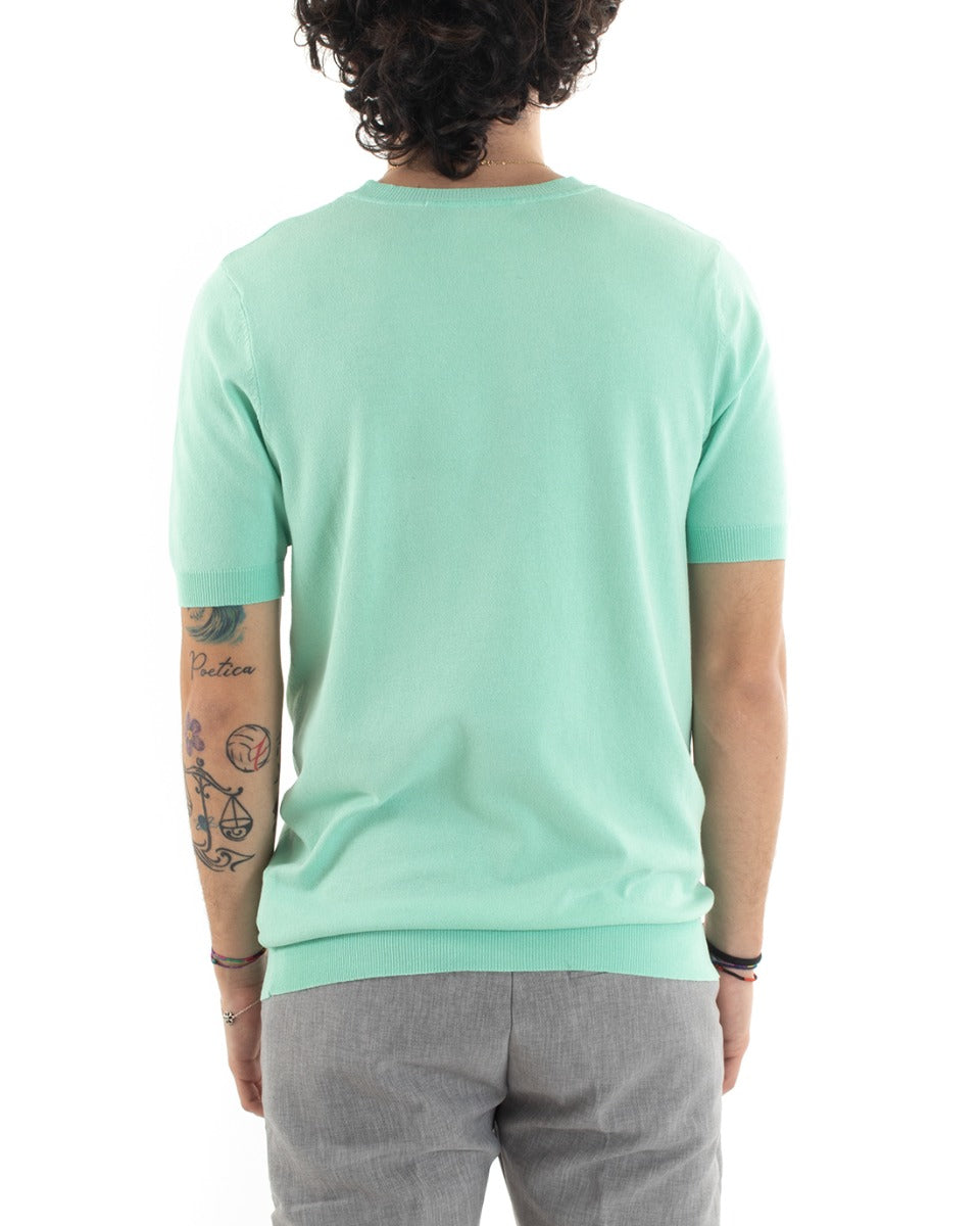 T-Shirt Uomo Manica Corta Tinta Unita Verde Acqua Girocollo Filo Casual GIOSAL-TS2780A