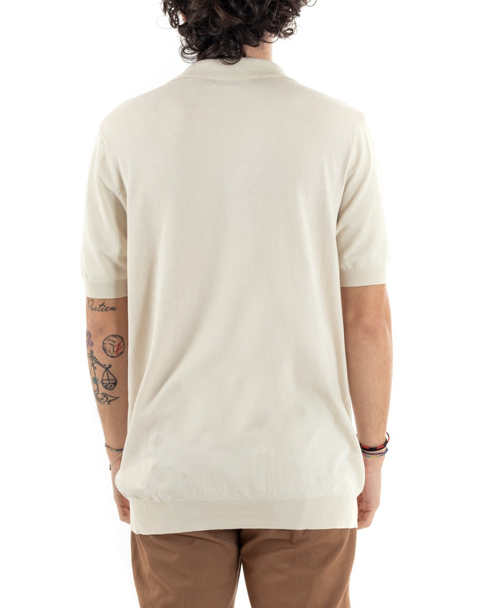 Polo T-Shirt Uomo Manica Corta Tinta Unita Panna Filo Casual GIOSAL-TS2792A