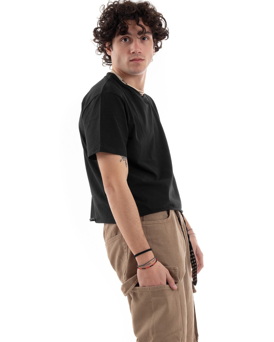 T-shirt Uomo Cropped Boxy Fit Corta Taglio Vivo Nero TS2854A