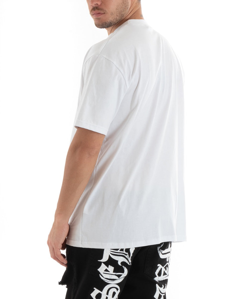 T-shirt Uomo Maglia Girocollo Scritta Manica Corta Tinta Unita Bianca Oversize GIOSAL-TS2880A