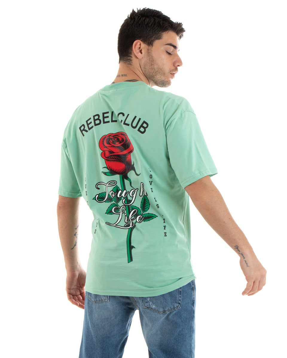 T-Shirt Uomo Con Stampa Maglia Manica Corta Girocollo Cotone Verde Acqua GIOSAL - TS2906A