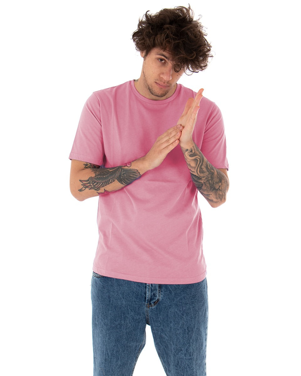 T-shirt Uomo Basic Tinta Unita Rosa Manica Corta Girocollo Casual GIOSAL-TS2907A