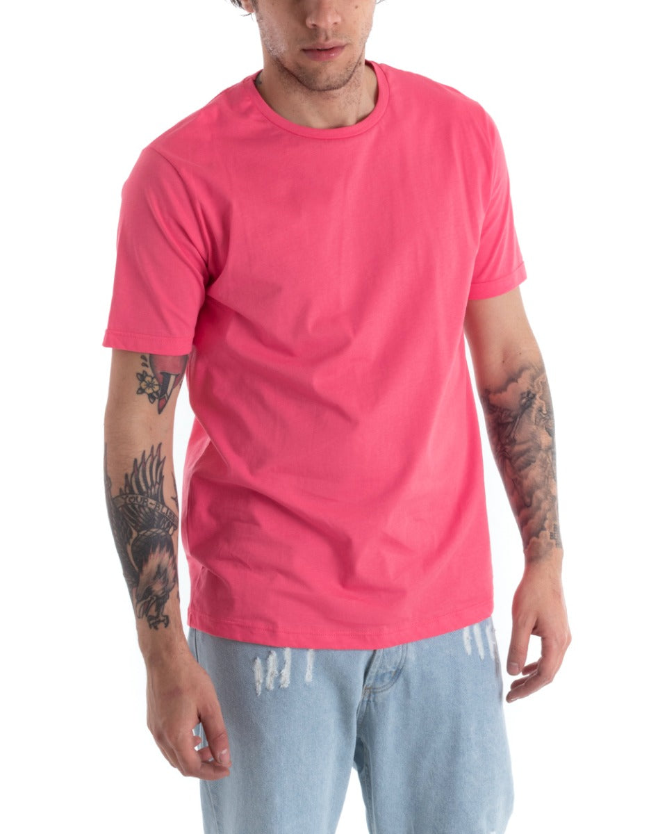 T-shirt Uomo Basic Tinta Unita Fucsia Manica Corta Girocollo Casual GIOSAL-TS2910A